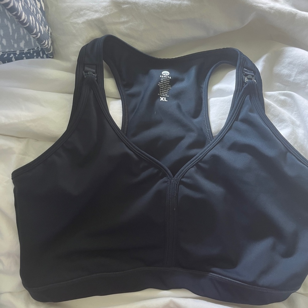 Senita Athletics Navy V-neck Nursing Sports Bra
